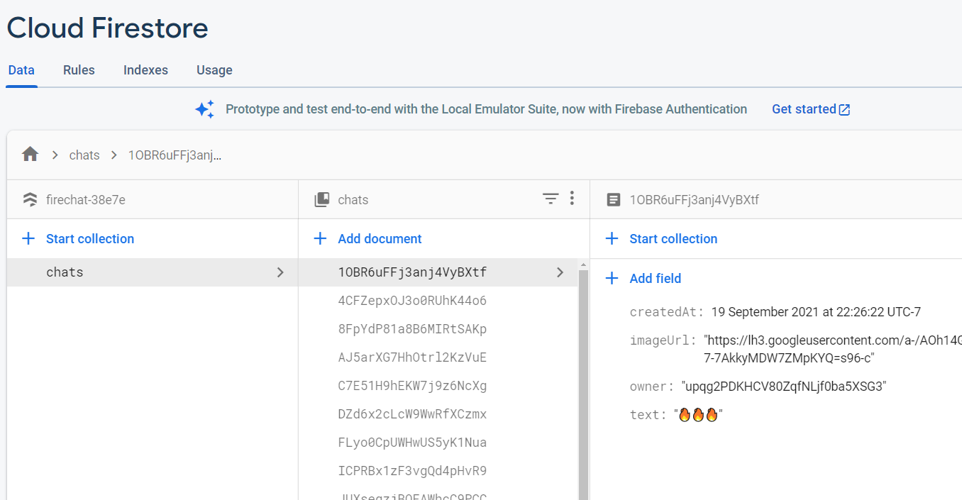 Firestore data model for chat app