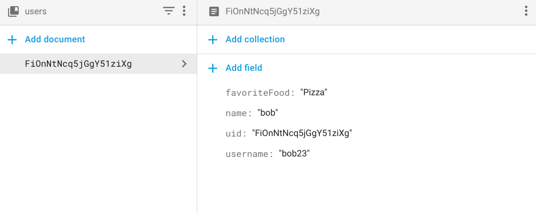 custom user data in the Firestore database