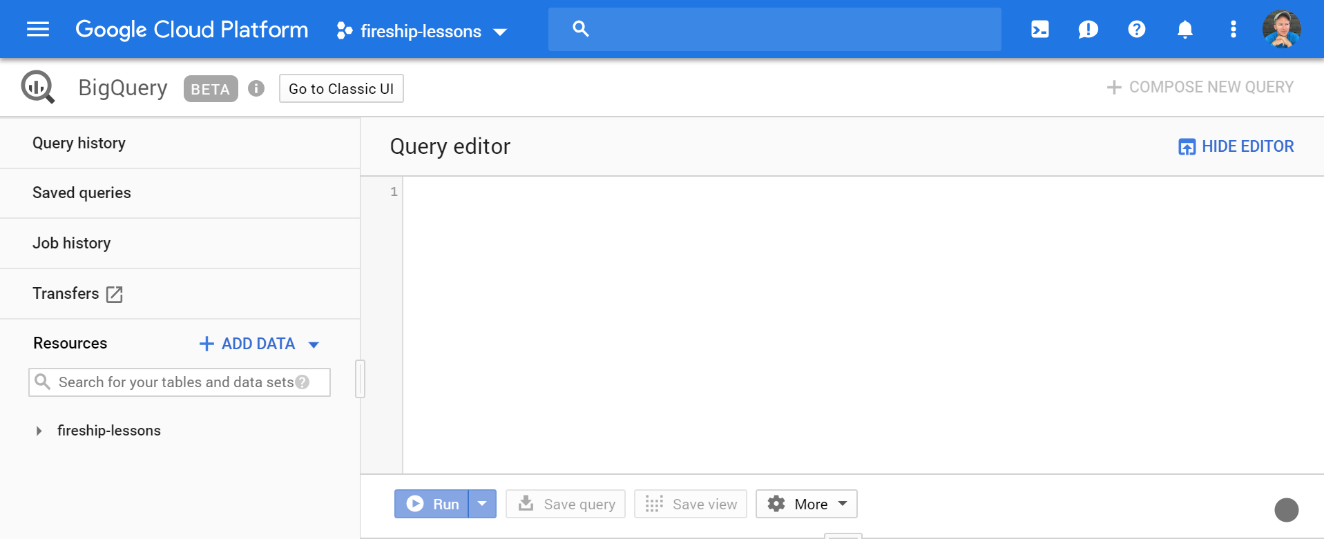 The big query web UI